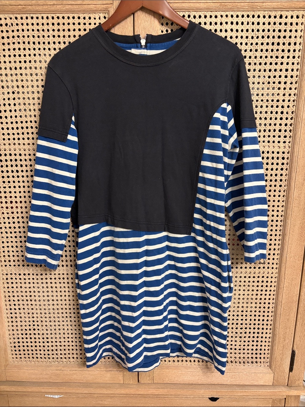 Marc By Marc Jacobs Blue & White Striped Mini Dress with Black Overlay